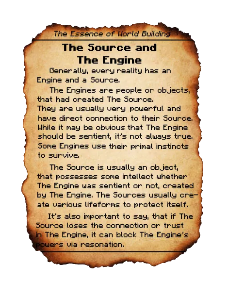 A burnt page from a book talking about Sources and Engines...